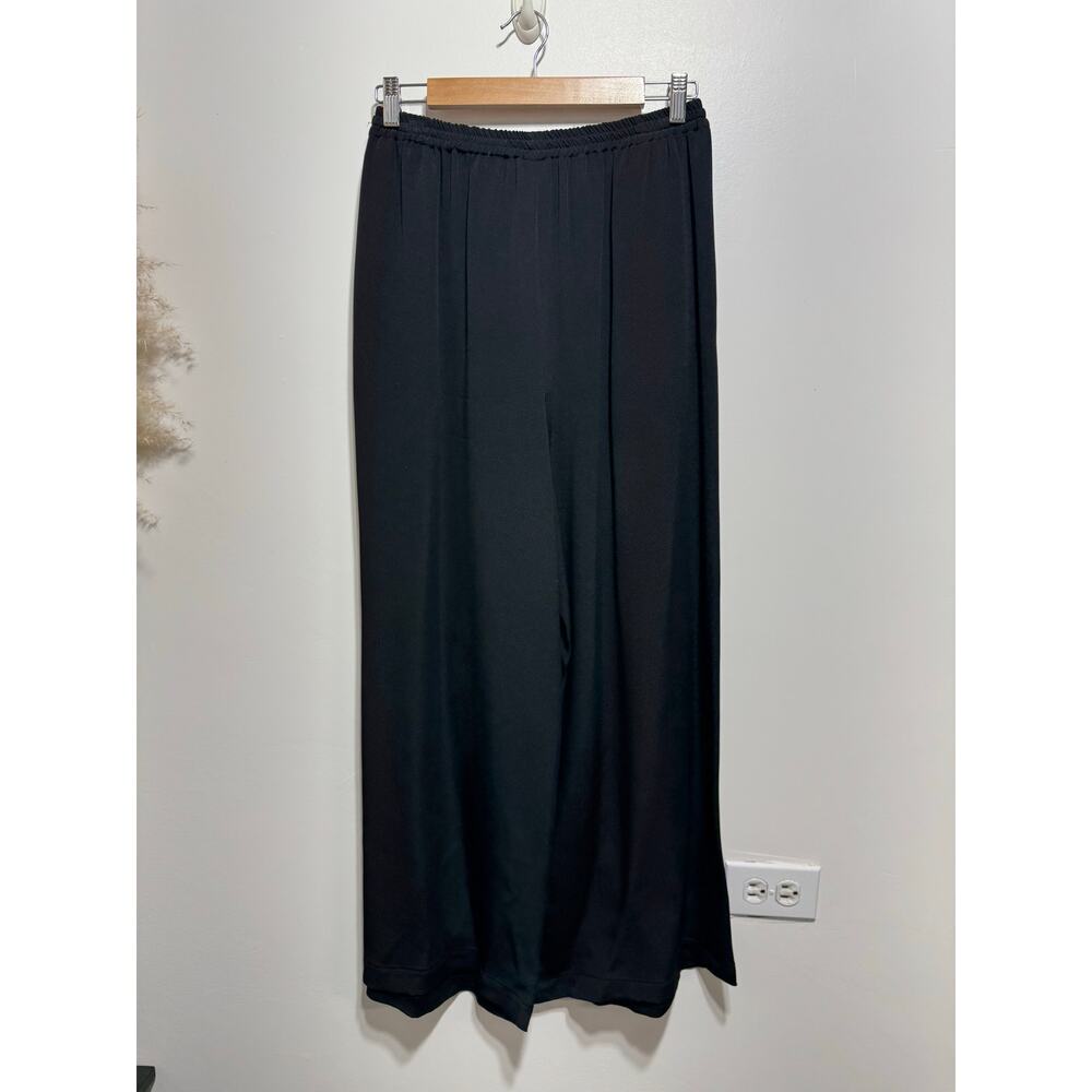 ESKANDAR 100% Silk Wide Leg Trousers Pants Size 1 Pull-On Black Midnight - Picture 7 of 10